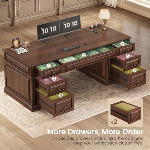 60.6" Executive Desk with 7 Drawers & Charging Station, view 4