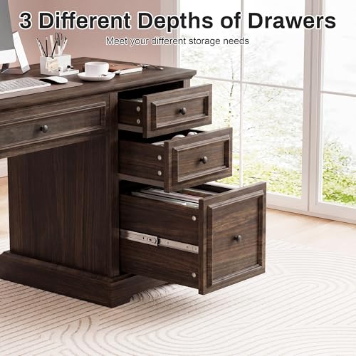 60" Farmhouse Executive Office Desk with Drawers and File Cabinet, view 7