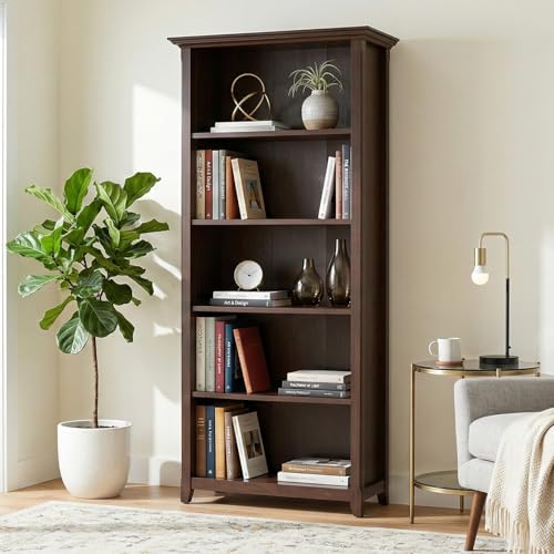 Amherst 70" Tall Solid Wood 5-Shelf Bookcase in Russet Brown, view 3