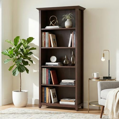 Amherst 70" Tall Solid Wood 5-Shelf Bookcase in Russet Brown, view 3