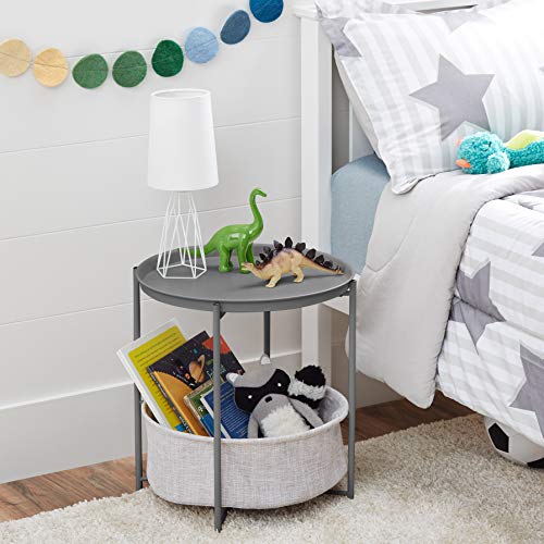 Round Storage End Table, Nightstand for Bedroom or Living Room, Easy Assembly, with Cloth Basket, Charcoal/Heather Gray, 17.7 x 17.7 x 18.9 in | Side Table