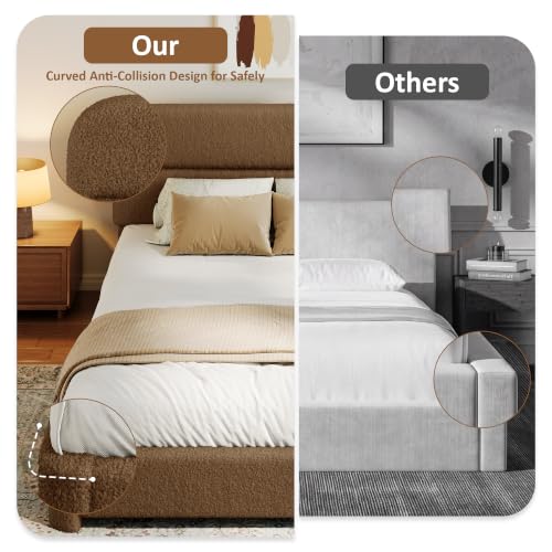 WEUP Queen Upholstered Bed Frame, Brown Cloud Boucle Bed with Headboard, view 6