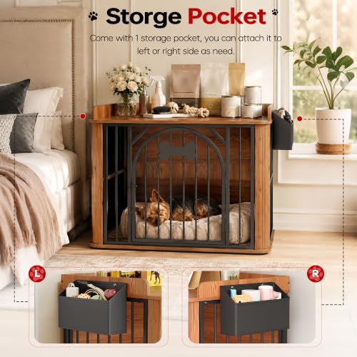 39 inch Dog Crate Furniture with Storage Pocket, Walnut, view 6