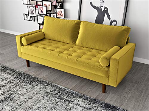 S5459 Mid Century Modern Velvet Upholstered Tufted Living Room Sofa, 69.68" Goldenrod