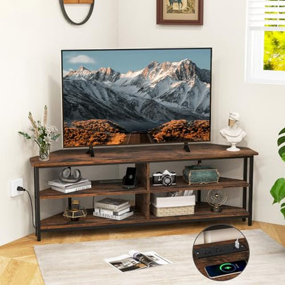 Corner TV Stand for TVs up to 65”, TV Console Table w/AC Outlets, USB A Ports, view 2