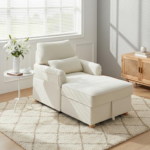 35.5" Chaise Lounge Chair Indoor, Chenille Chair with Adjustable Backrest, view 2