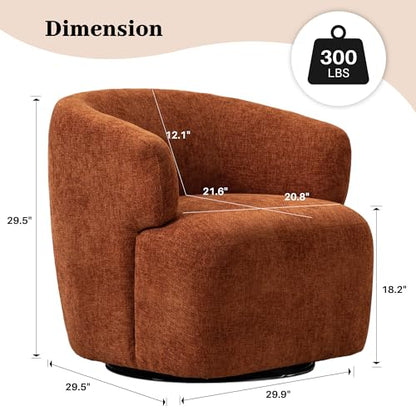 Swivel Accent Chair, Upholstered Fabric Barrel Chair Chenille Round Boucle Armchair for Living Room Bedroom, Orange