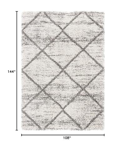 SAFAVIEH Hudson Shag Collection Area Rug - 9' x 12', Grey & Beige, Modern Trellis Design, Non-Shedding & Easy Care, 2-inch Thick Ideal for High Traffic Areas in Living Room, Bedroom (SGH281J)