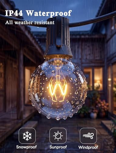 50FT G40 Globe String Lights, Outdoor Patio String Lights with 53 Edison Globe Bulbs(3 Spare), Hanging Bistro Light Waterproof for Balcony Party Wedding Market Cafe, Black