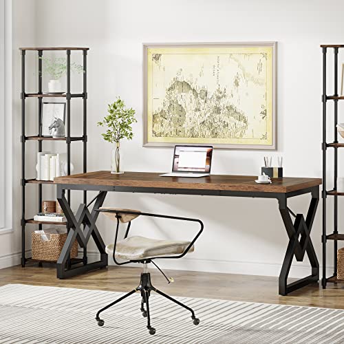 63" W Executive Desk, Extra Sturdy Thickened Wooden Workstation Study Desk Computer Desk Large Home Office Writing Desk for Home Office