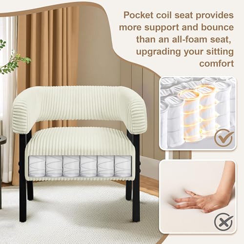 Yaheetech Accent Chair Set of 2 with Pocket Coiled Seat, Corduroy Living Room Barrel Chair Comfy Modern Sofa Armchair for Small Space Bedroom Reading, Beige