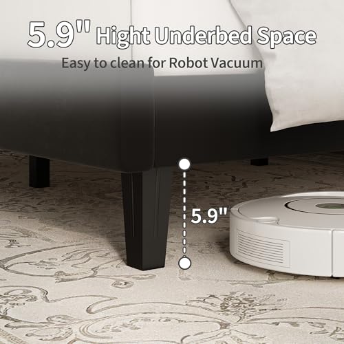 Black Platform Bed with Upholstered Head, view 7
