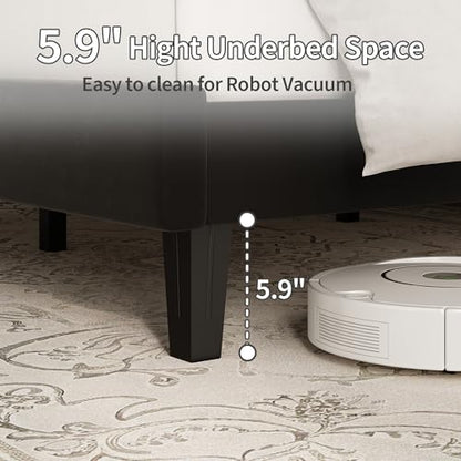 Black Platform Bed with Upholstered Head, view 7