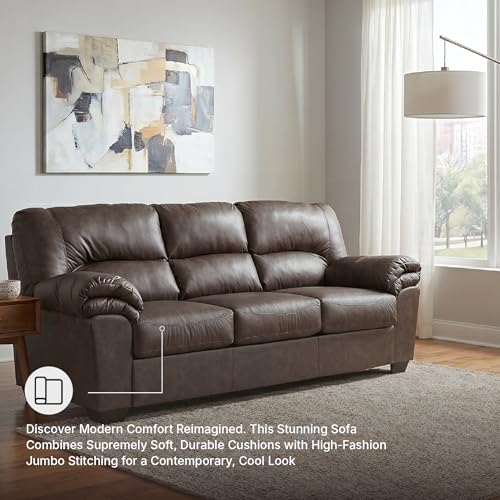 Signature Design by Ashley Whitlock Sofa, 87" W Faux Leather Couch, Anti-Sag Support, Couches for Living Room, Umber Brown, No Assembly Required