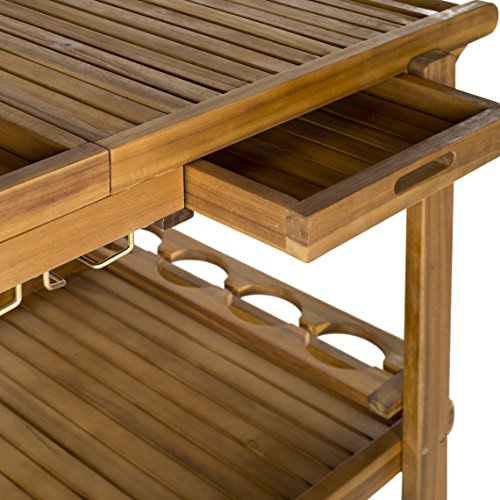 Safavieh -Outdoor Collection Orland Natural Wood Tea Trolley Cart, view 5