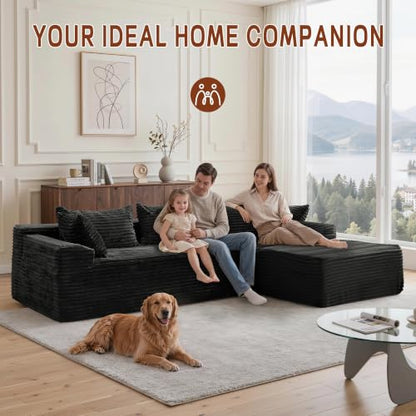 108" L-Shaped Modular Sectional Sofa with Chaise, Boneless Comfy Corduroy Fluffy Couch with Deep Seat and Side Pockets, Flexible Module Combination for Living Room, No Assembly, Side Pockets