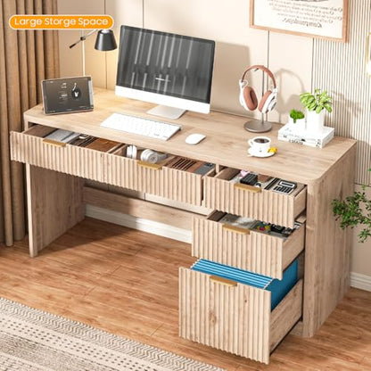 59" Fluted Executive Desk with Adjustable File Drawer, Oak, view 7
