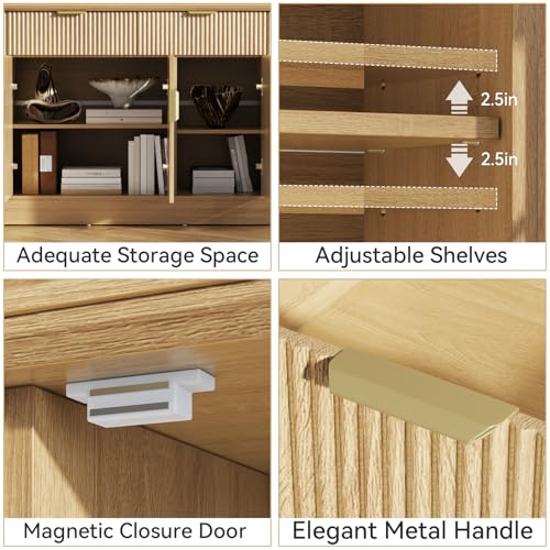 63" Fluted Large Sideboard Buffet Cabinet with 2 Drawers, view 8