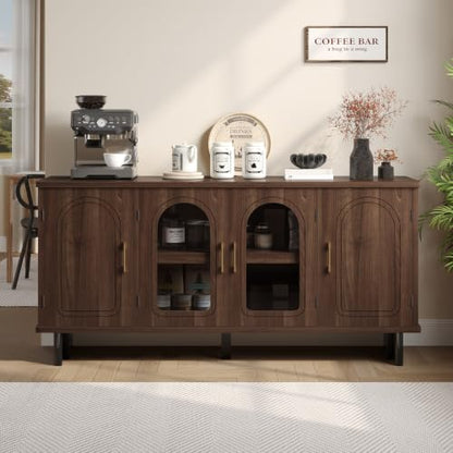 59" Mid-Century TV Stand with Arched Glass Doors, Walnut, view 7