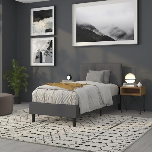 Quilted Tufted Upholstered Twin Size Headboard in Dark Gray Fabric
