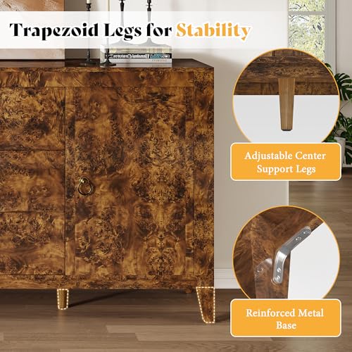 60" High Gloss Burl Buffet Sideboard Storage Cabinet with Drawers, view 7