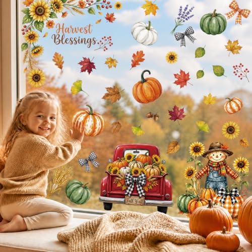 Fall Window Clings Decor Autumn Harvest Thanksgiving Decorations Stickers, view 6