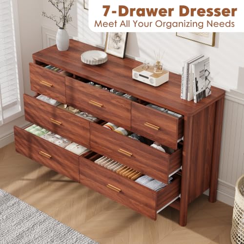 7 Drawer Dresser, Modern Wooden Storage Chest of Drawers, Walnut, view 5