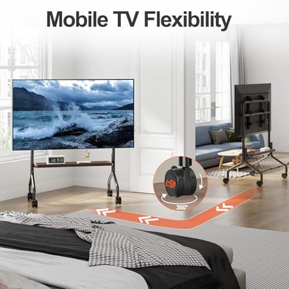 Easel Rolling TV Stand on Wheels for 32-75 Inch TVs with Storage Shelves, view 3