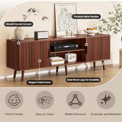 63" Fluted TV Stand, Mid Century Entertainment Center with Storage, view 7