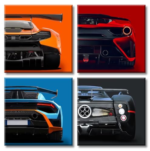 Sports Car Canvas Wall Art Decor for Men Room, 4x12x12 inches Framed | Solid Wood Frame,High-Res Giclée Print,Fade Resistant,Ready-to-Hang with Hooks,Ideal for Garage & Man Cave,Gift for Car Fans