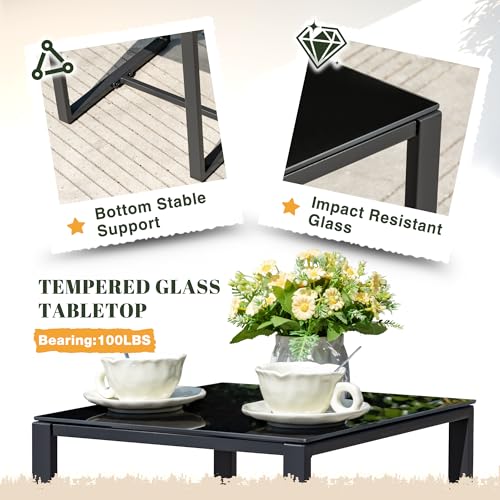 Resin Patio Furniture Set 3 Piece All Weather Outdoor Rocking Chairs with Cushions and Coffee Table for Bistro Balcony Porch (Black)