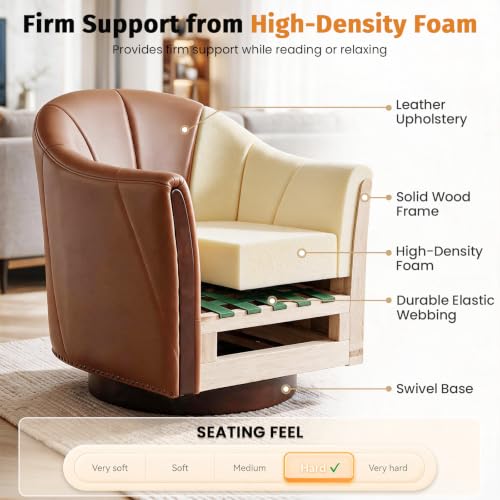 360° Swivel Accent Chair, Faux Leather Swivel Barrel Chairs, view 5