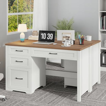 Farmhouse 47" Executive Desk with File Drawer, Wood Computer Desk with 3 Storage Drawers, Workstation for Home Office, Study, Writing