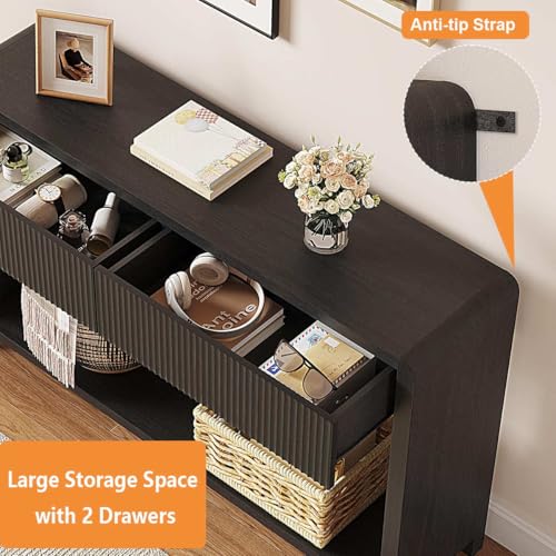 Console Table for Entryway, 47.2 inch Modern Sofa Table with 2 Drawers for Living Room, Wood Hallway Tables and Couch Tables Behind Sofa, Black