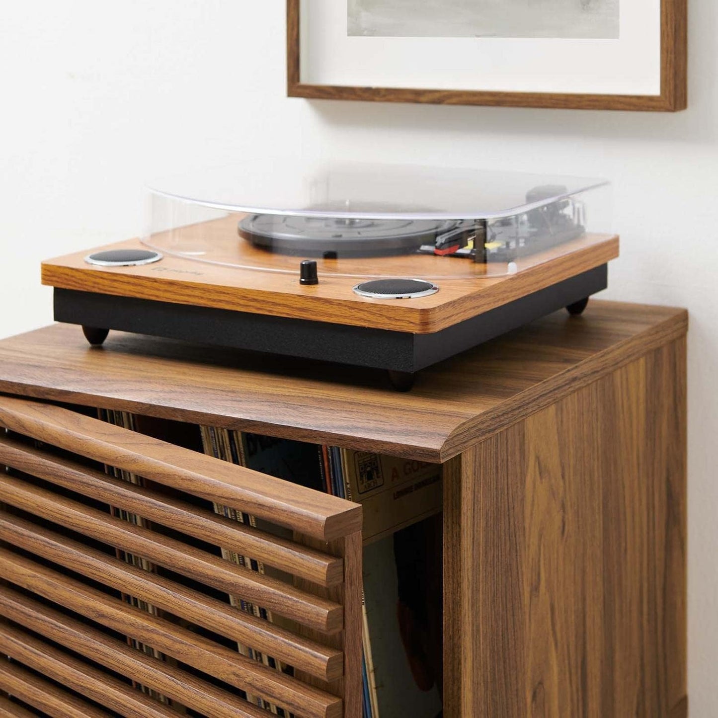Render Mid-Century Modern 19" Vinyl Record Display Stand in Walnut, 19 Inch