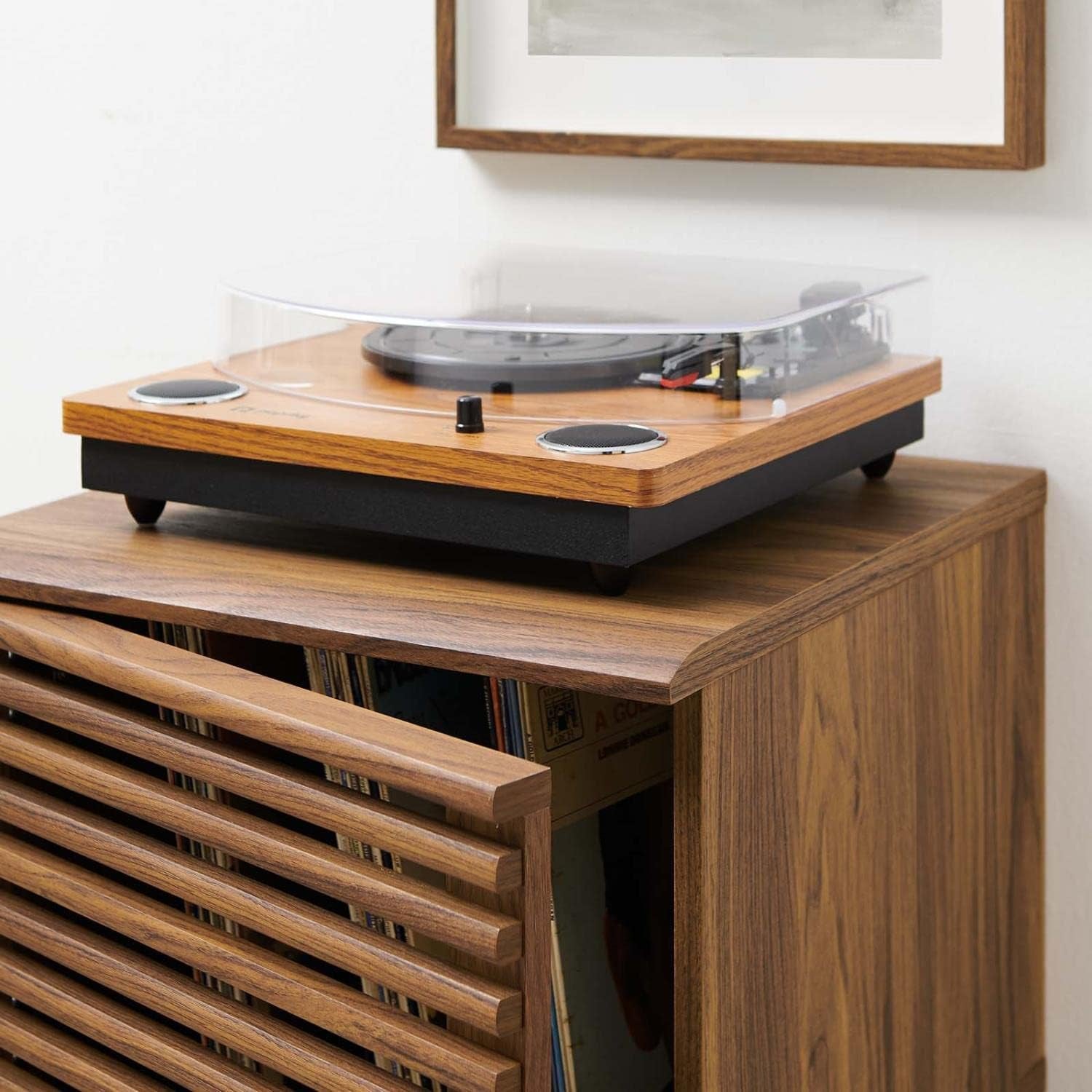 Render Mid-Century Modern 19" Vinyl Record Display Stand in Walnut, 19 Inch