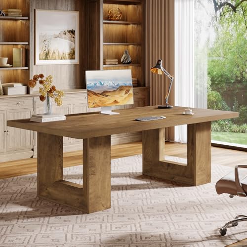 Tribesigns Home Office Desk, 62.99" Large Farmhouse Executive Desk, Computer Table for Office, Conference Room, Study Room (Walnut)