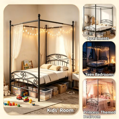 Full Size Canopy Bed Frame Black, Metal Four Posters Bed Frame, view 5
