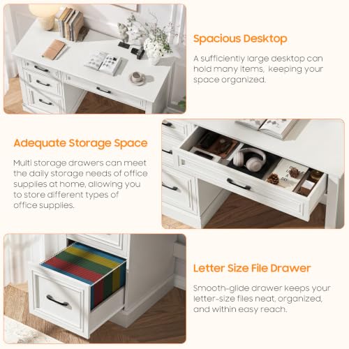 Farmhouse 47" Executive Desk with 3 Drawers, Cream White, view 6