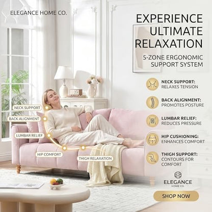 87" Mid Century Modern 3-Seater Sofa for Living Room, Extra Wide Deep Seat Couch, Tufted Upholstered Furniture with Sturdy Wood Frame, Easy Assembly, Pink