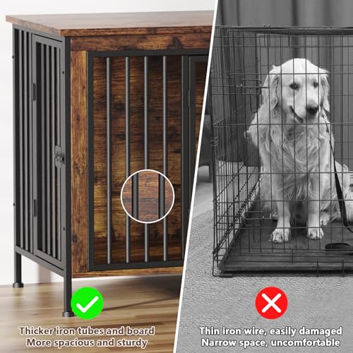 63" Dog Crate Furniture for 1 or 2 Dogs, Brown (DC102), view 8