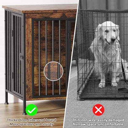 63" Dog Crate Furniture for 1 or 2 Dogs, Brown (DC102), view 8