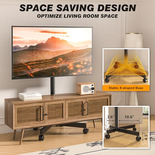Strong Tall Rolling TV Stand for 23-65 Inch TVs up to 88 lbs, Height Adjustable &Tilt Mobile TV Cart for Optimal Viewing Angle, Portable TV Stand with Locking Silent Wheels for Home and Outdoor