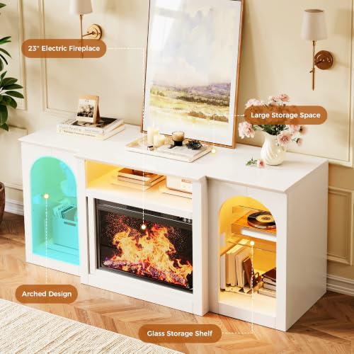 White Electric Fireplace TV Stand Entertainment Center with Fireplace, view 6
