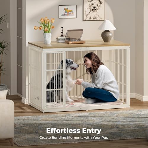 54" Dog Crate Furniture with Foldable Door, Natural Beech, view 4