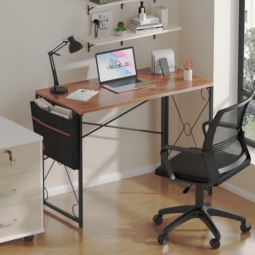 39 Inch Folding Desk Simple Assembly Desk, Writing Computer Desk for Home Office Study Office Desk Foldable Table for Small Spaces, Brown