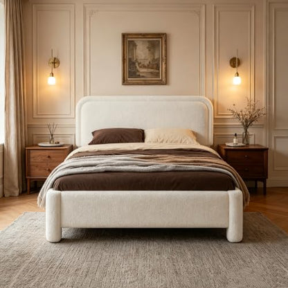 Teddy Boucle Bed Frame Queen Size with Adjustable Headboard, view 3