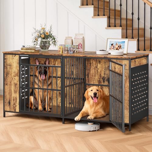 Dog Kennel Furniture for 2 Dogs – 63" Large Cage Extra Sturdy XXL Metal &, view 2