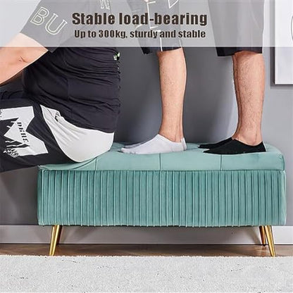 Velvet Storage Bench with Gold Metal Legs Stylish Bedroom Ottoman Bench for Living Room Entryway Hallway Foot Rest Furniture Purple 100x40x45cm