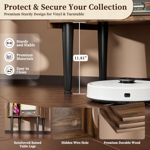 Record Player Stand with Storage, Tall Vinyl Record Storage Cabinet, view 6